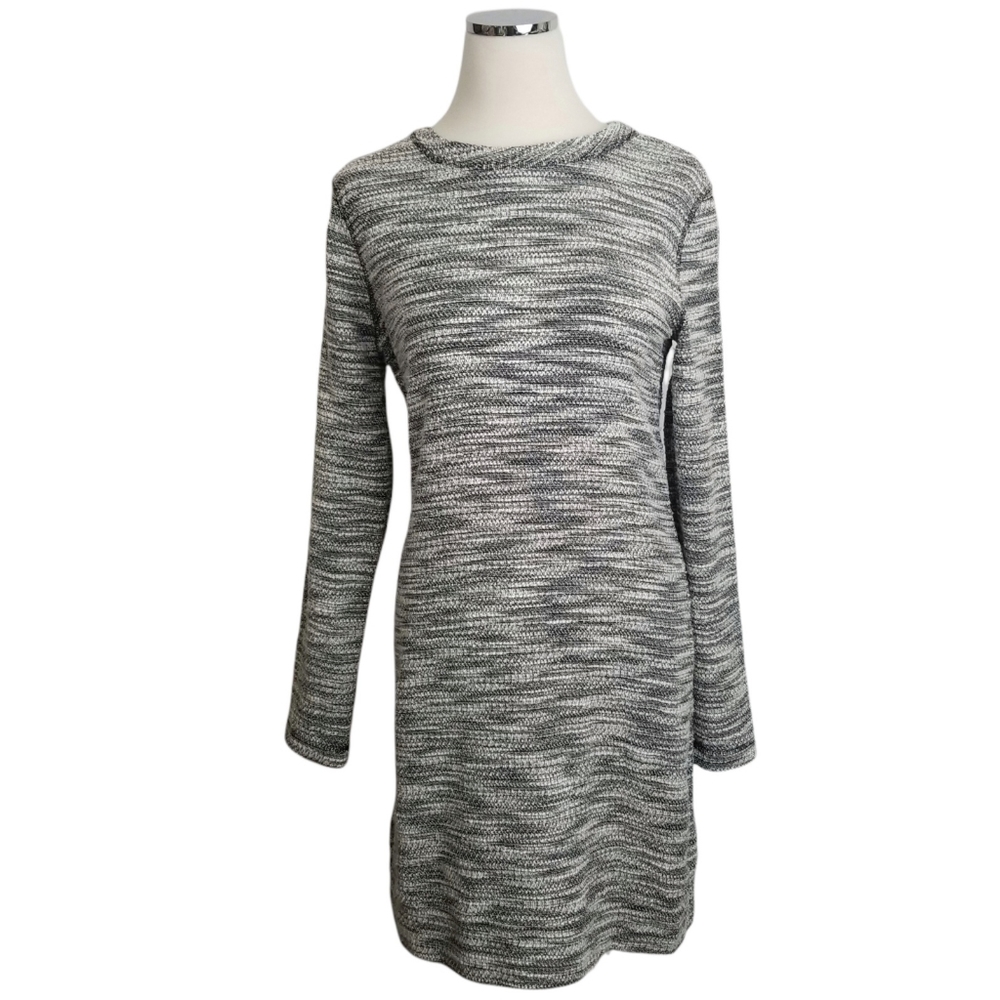 Lou & Grey Marled Knit Dress Small S Black White SPace Dye Long Sleeve Shift